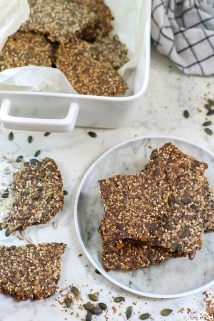 Keto crackers made with almond flour and seeds