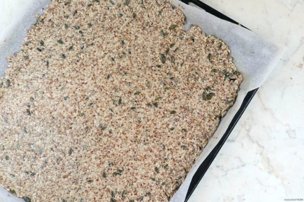 Preparing the keto crackers to bake