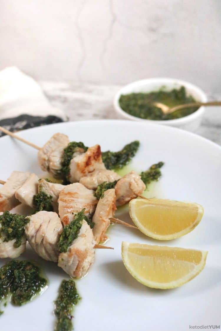 Perfect chicken skewers with chermoula sauce