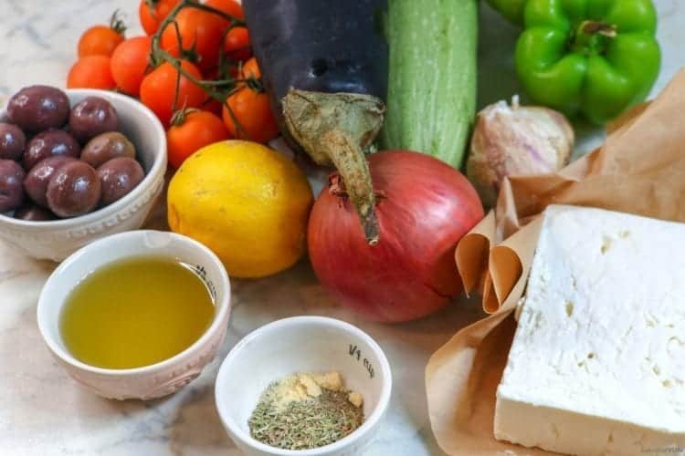 Greek feta traybake ingredients