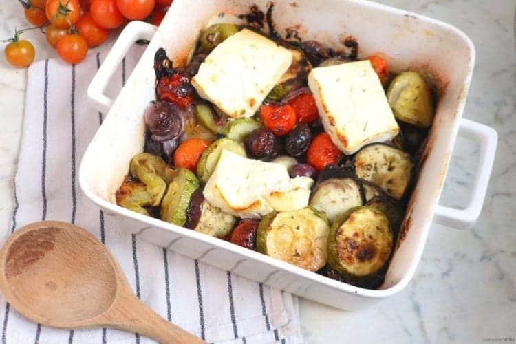 Greek feta traybake fresh out of the oven