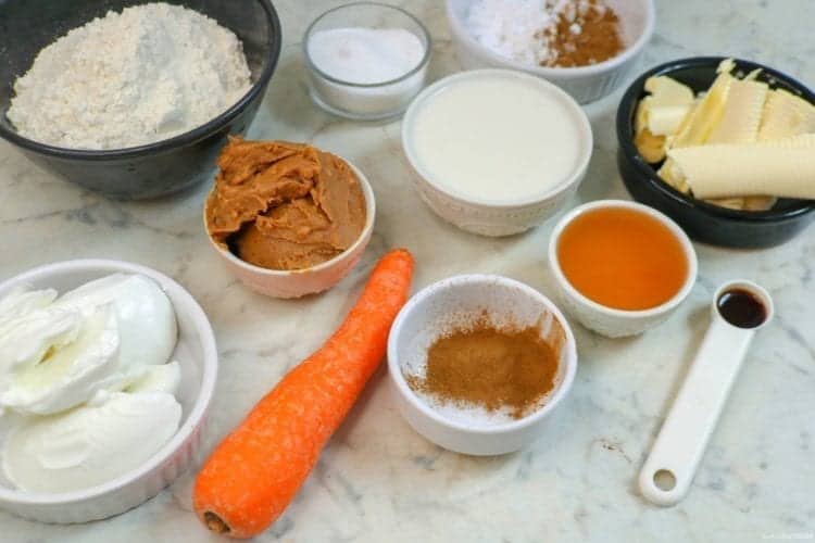 Ingredients for low-carb carrot cake bars recipe