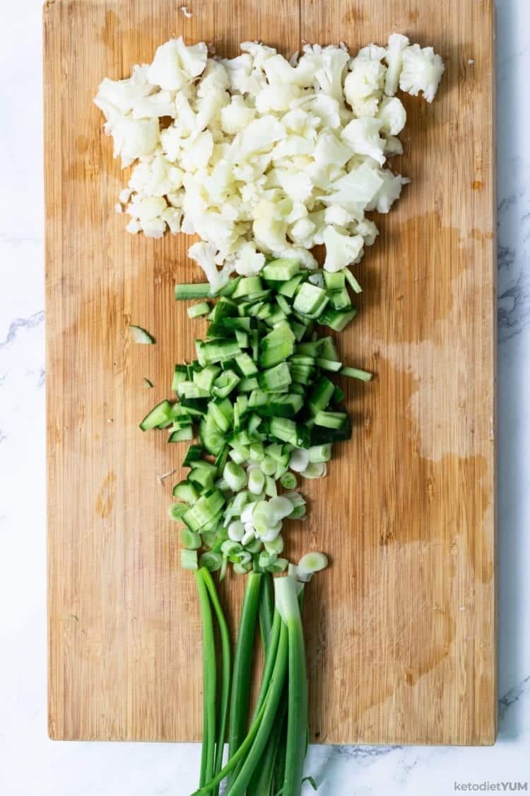 Keto Cauliflower Salad Recipe cauliflower florets and green onions for cauliflower salad