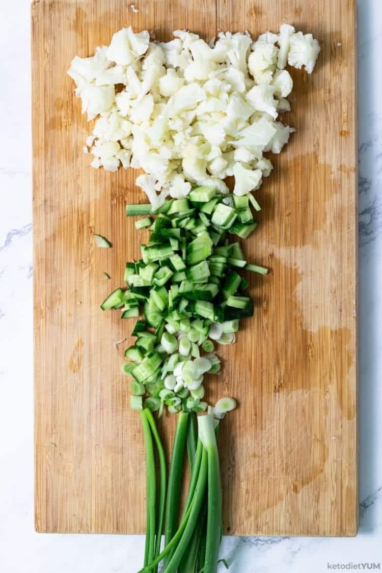 cauliflower florets and green onions for cauliflower salad