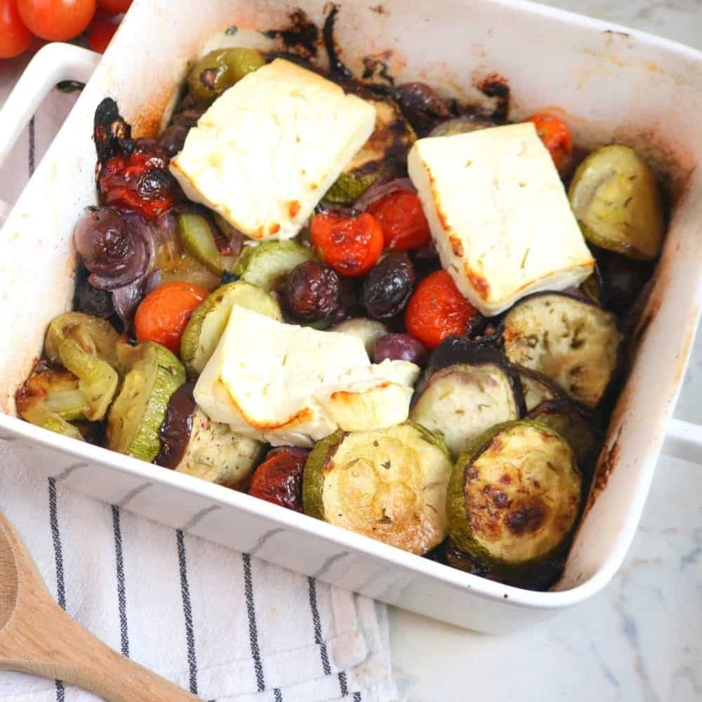 Easy Greek Feta Traybake Recipe (Gluten-free and Vegetarian) Keto Greek Feta Traybake