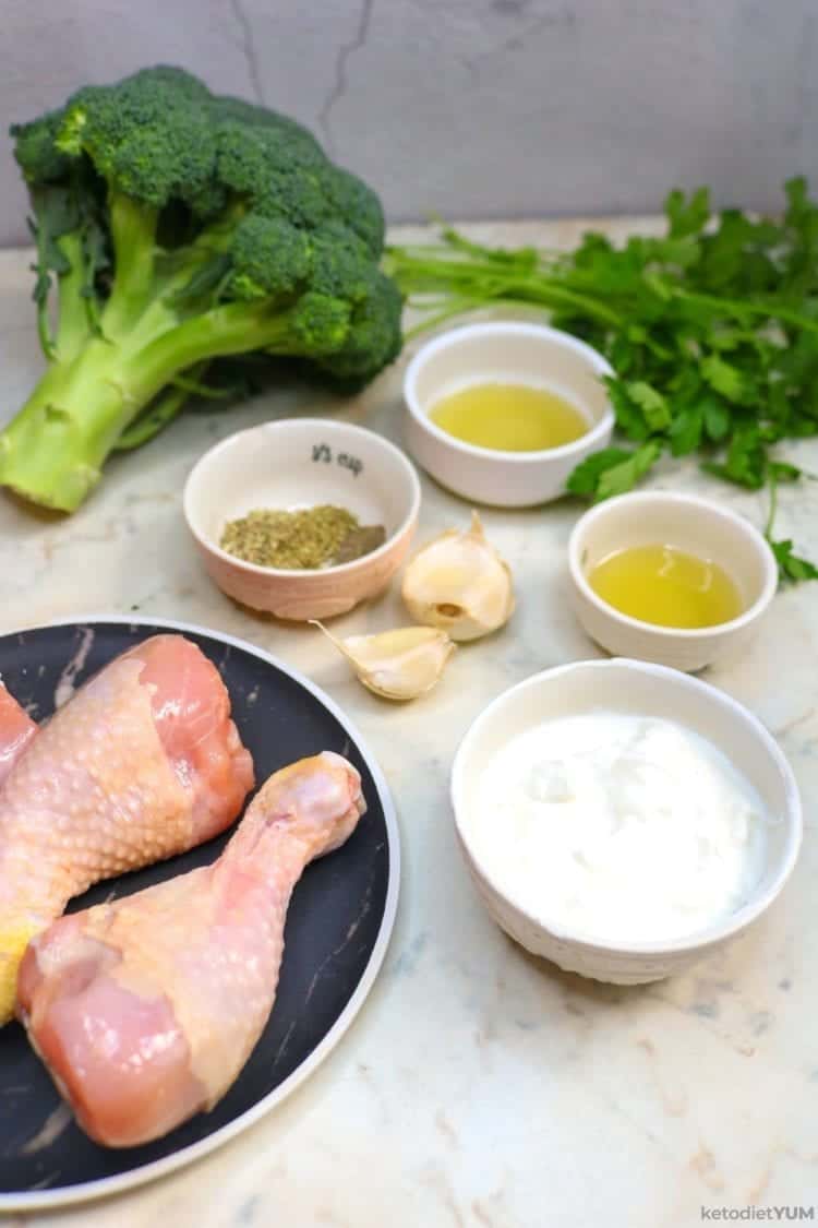 Roast chicken legs with broccoli and garlic cheese ingredients