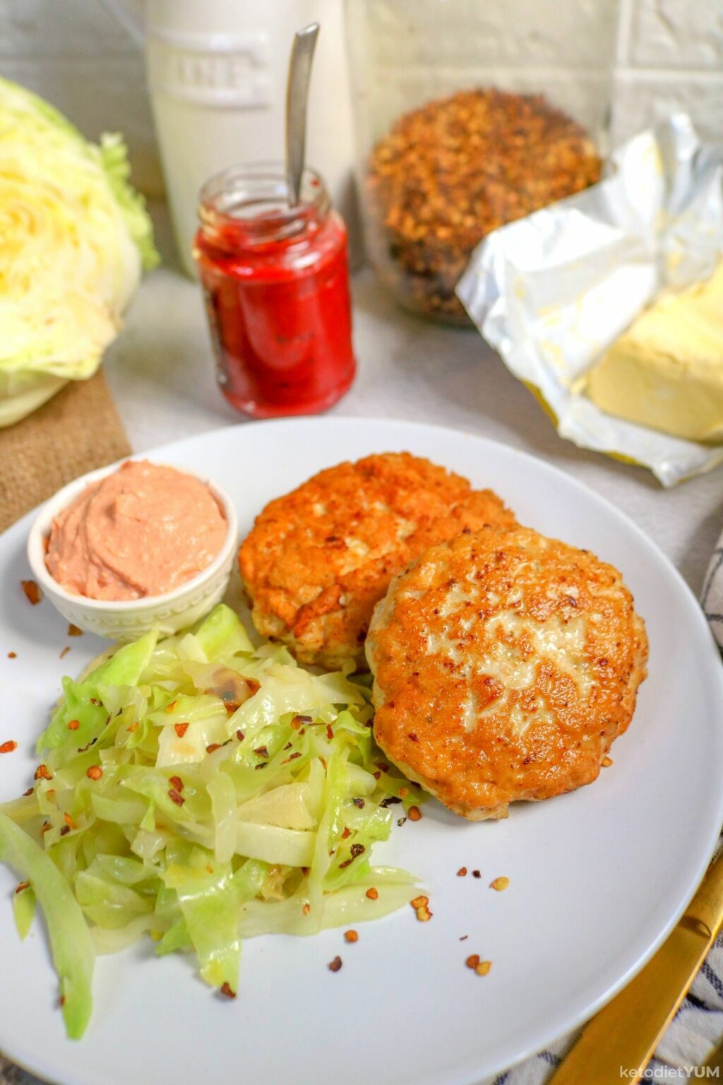 EASY Keto Chicken Patties With Spicy Fried Cabbage - Keto Diet Yum