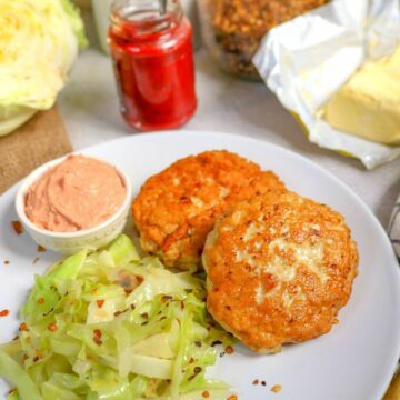 Keto Chicken Patties with Spicy Fried Cabbage & Tomato Butter