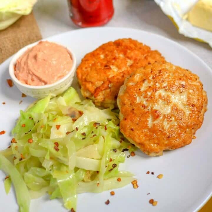 Keto Chicken Patties with Spicy Cabbage and Tomato Butter