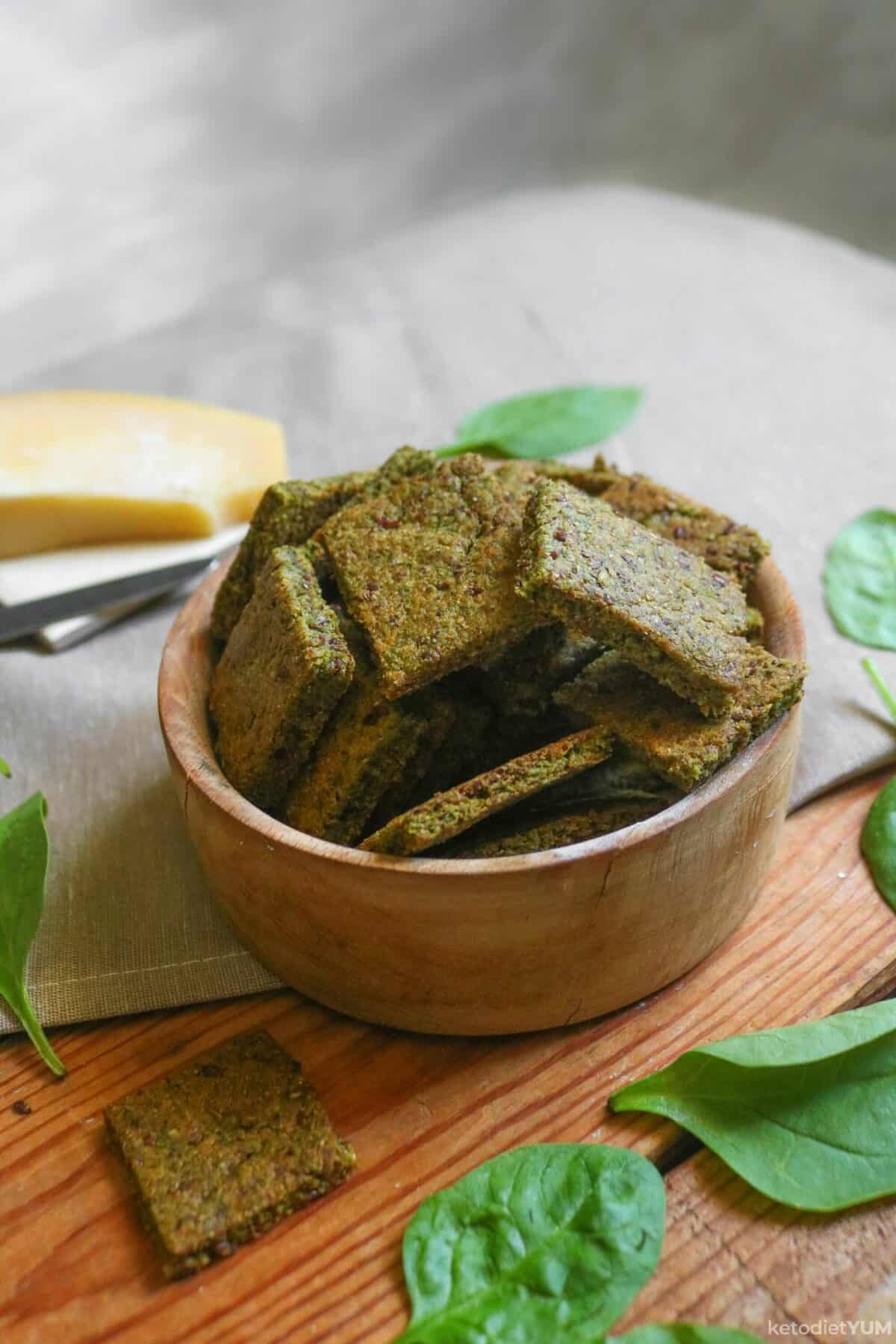 Keto Crispy Parmesan Spinach Crackers