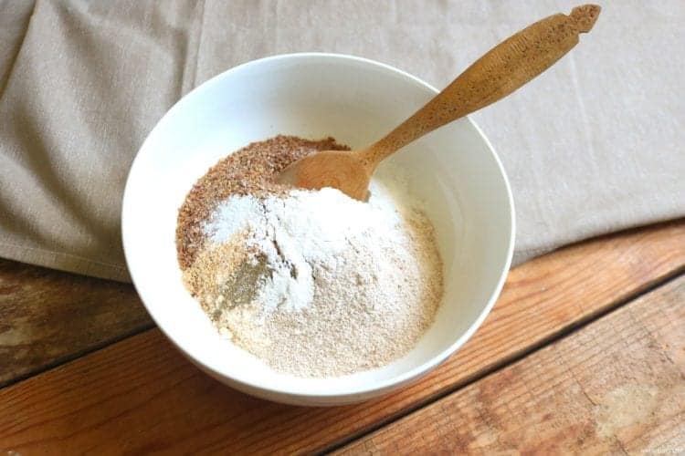 Mixing the almond flour, coconut flour and other ingredients