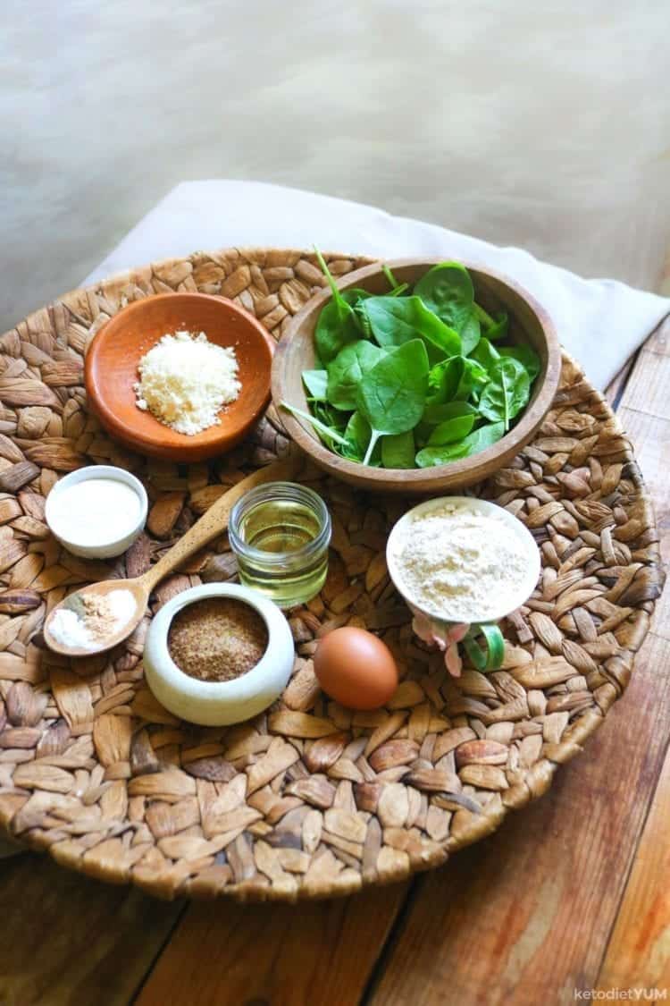 Ingredients for crispy parmesan spinach crackers