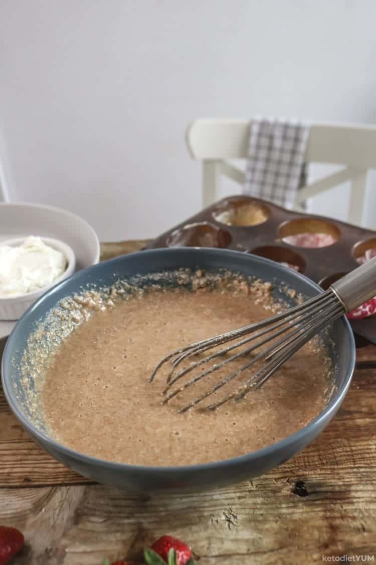 Mixing the wet and dry ingredients for our chocolate cupcakes