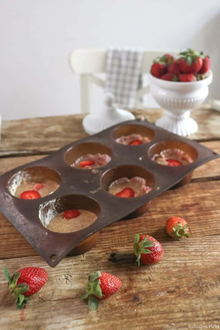 Keto chocolate cupcakes in muffin tray ready to bake!