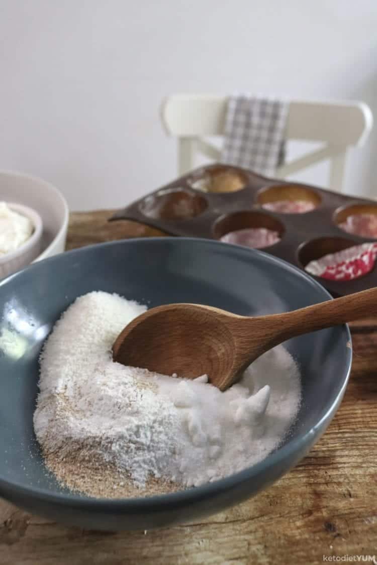 Mixing together the dry ingredients for our chocolate cupcakes