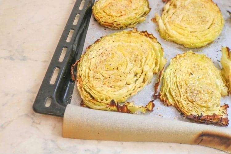 Roasted cabbage steaks ready to enjoy!