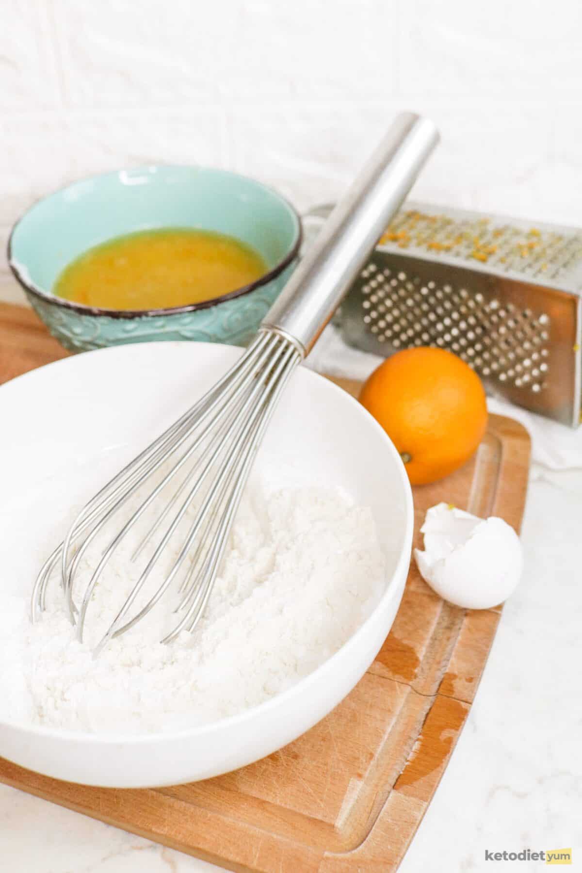 Combining the dry ingredients for the orange cake