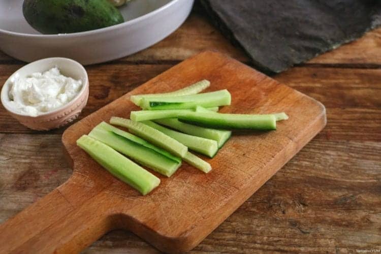 sliced cucumber for cauliflower rice sushi