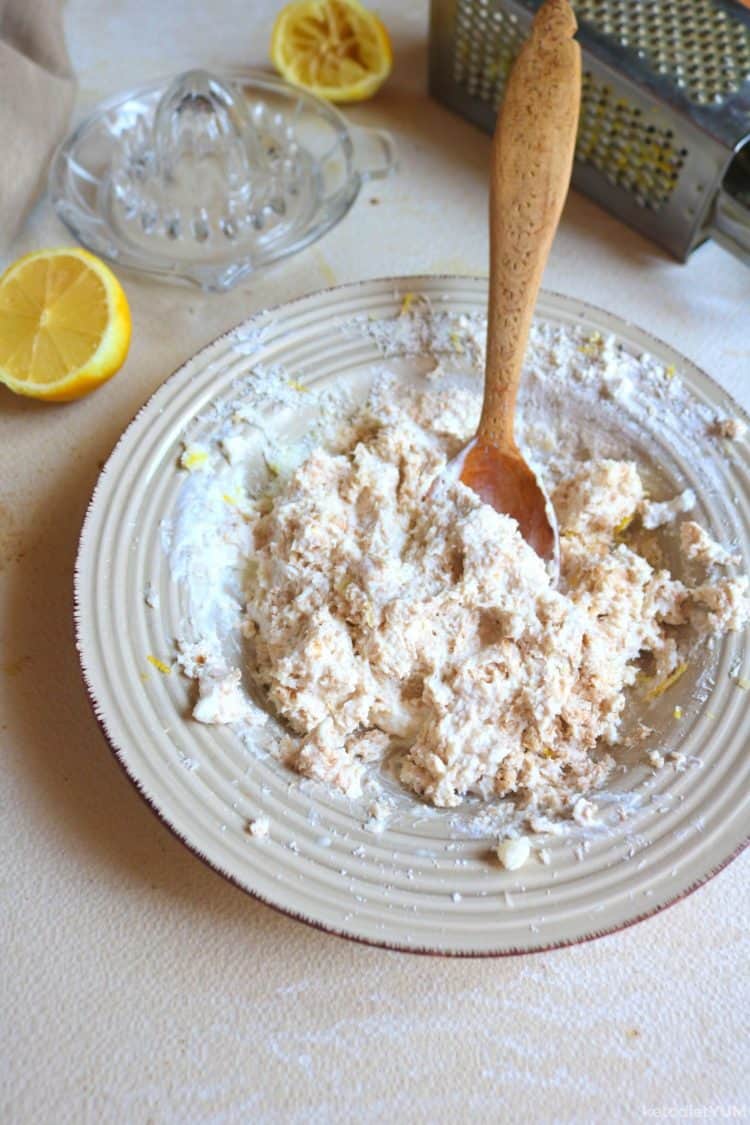 Mixing ingredients to make lemon fat bombs