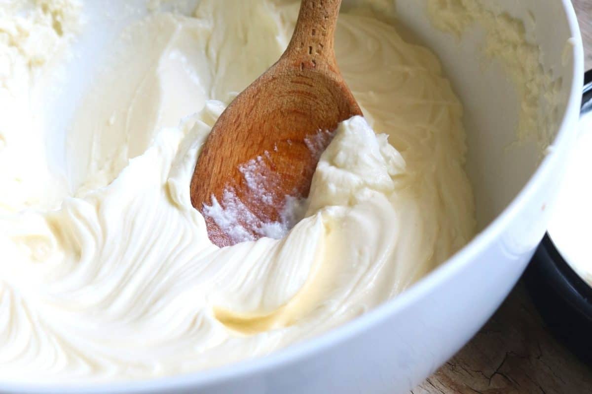 A mixing bowl making the cream cheese filling