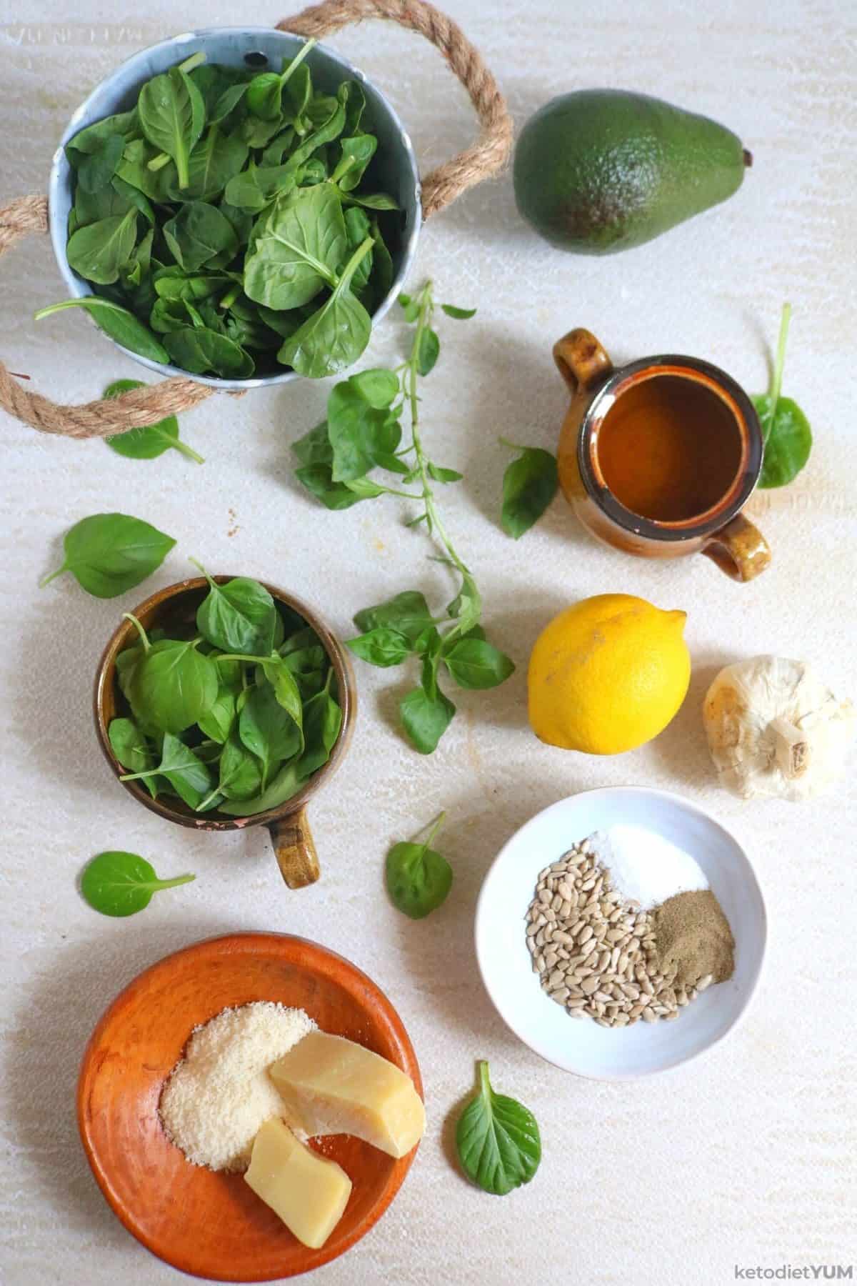 Fresh ingredients for homemade avocado pesto
