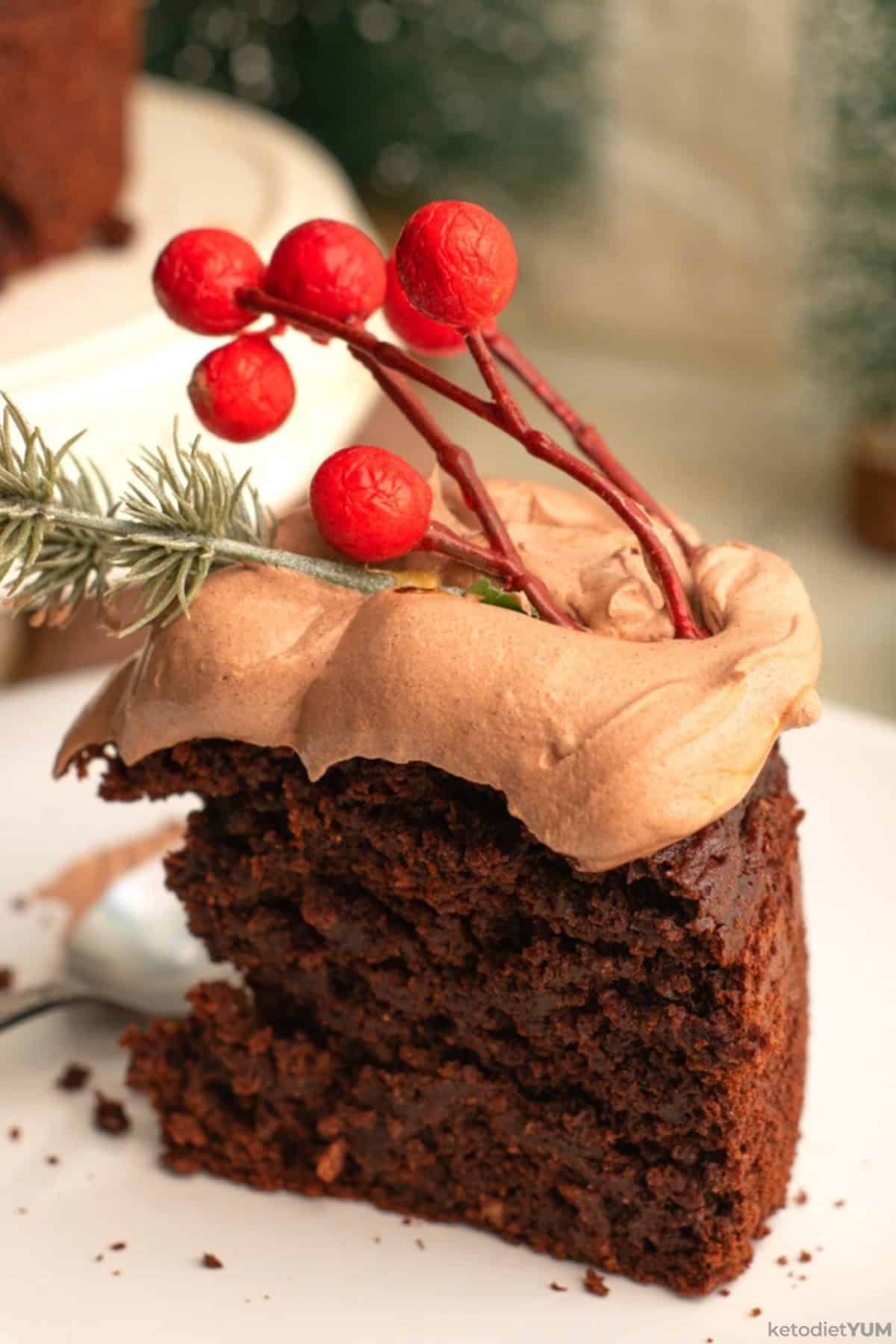 Christmas low carb keto chocolate cake with keto frosting