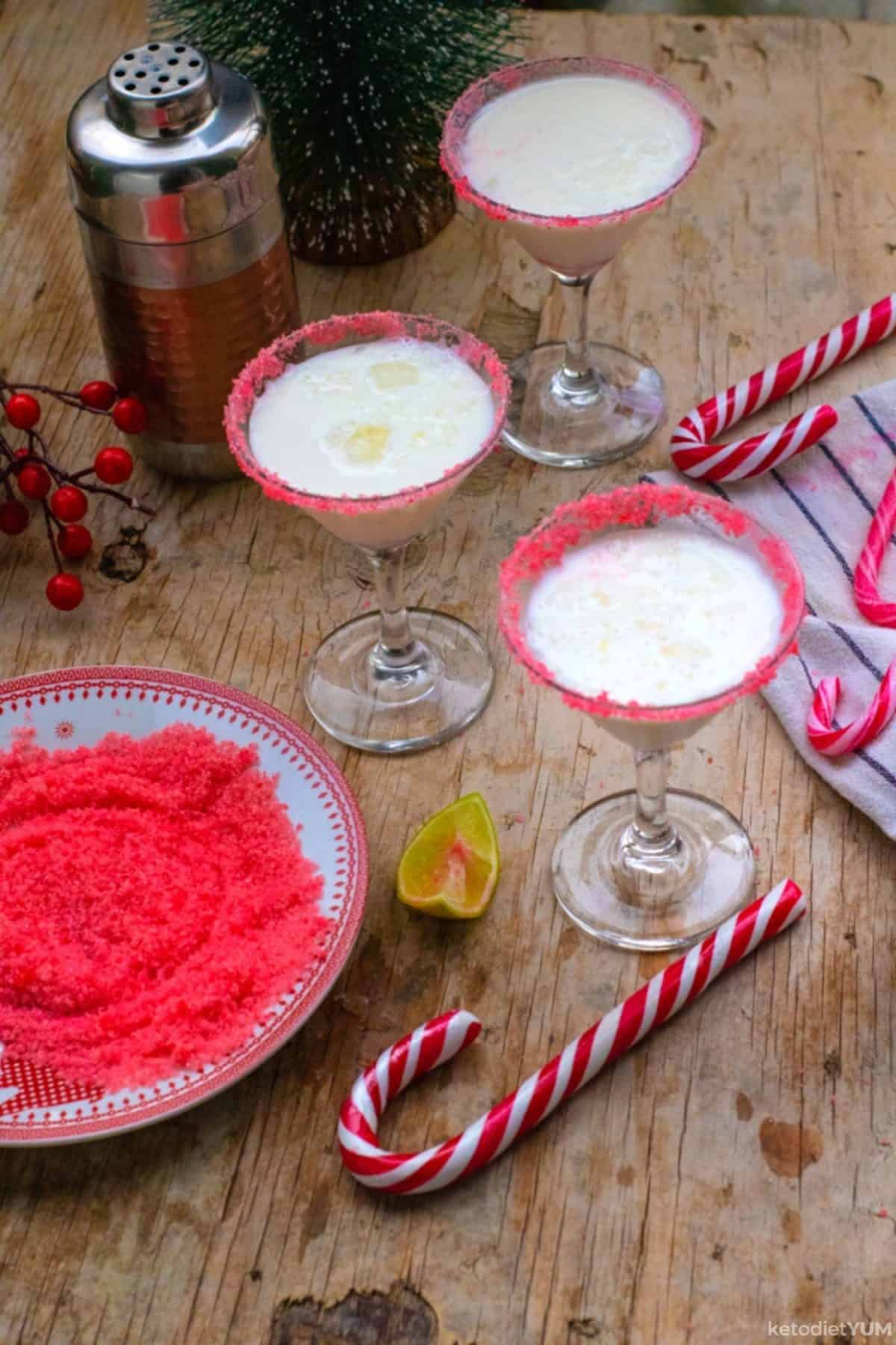 Delicious low carb keto vodka cocktails with festive red sugar rims