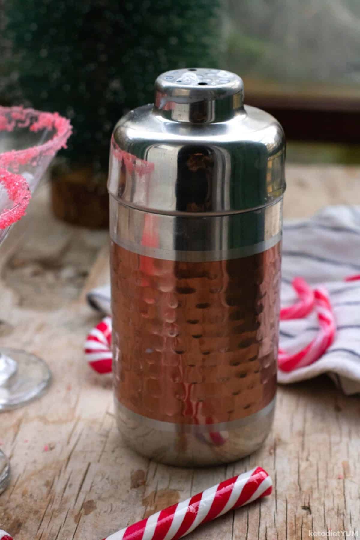 Cocktail shaker ready to make keto vodka cocktails