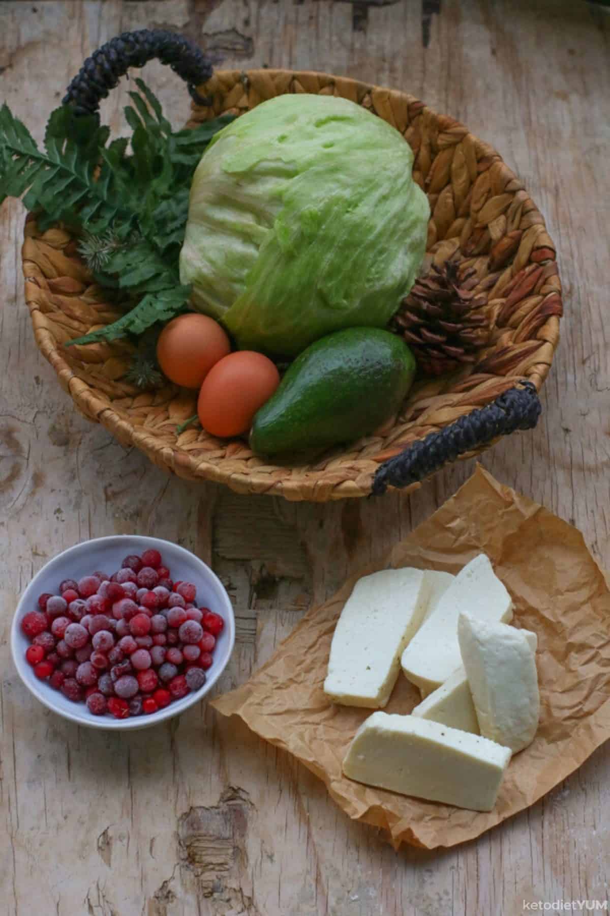 Ingredients you'll need to make a low carb halloumi salad that is keto-friendly