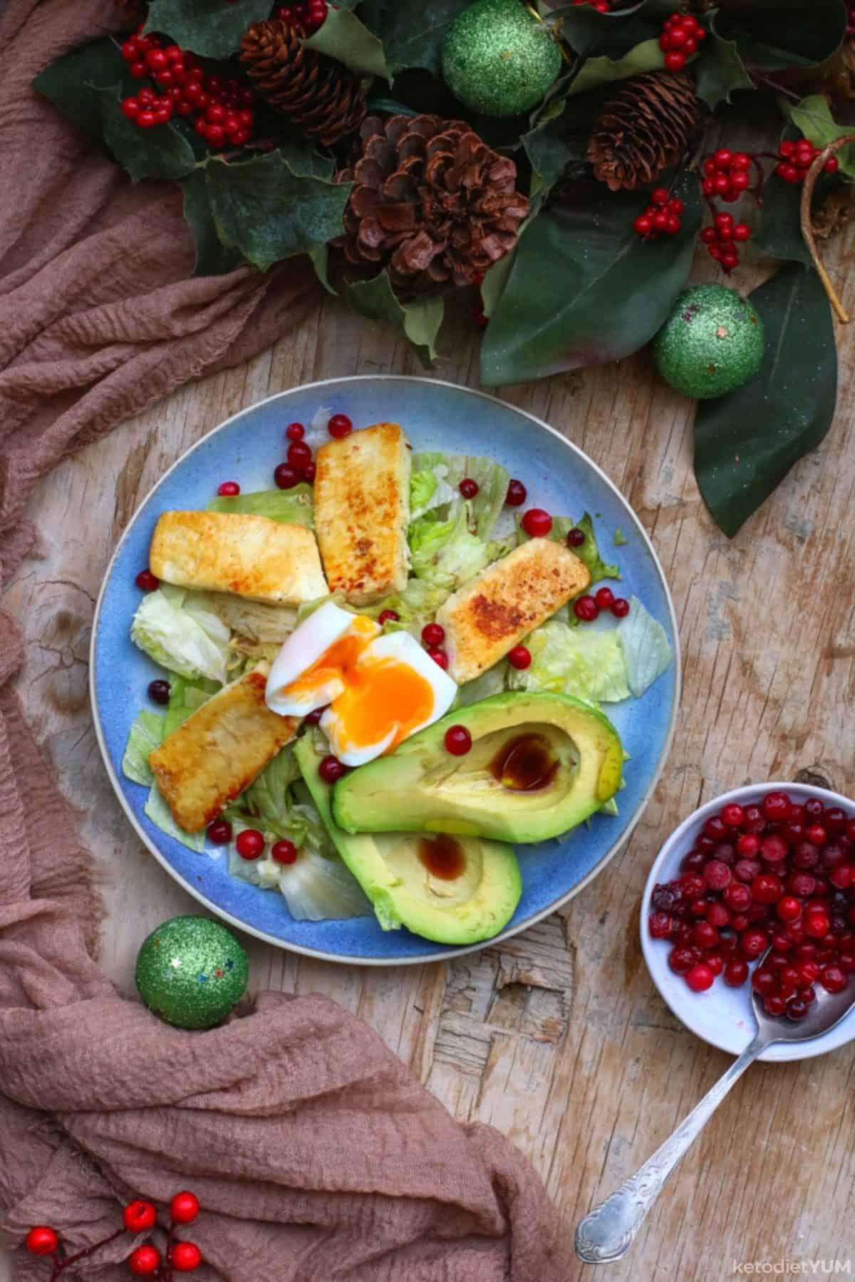 Healthy Keto Halloumi Salad with Egg and Avocado Delicious low carb halloumi salad ready to enjoy