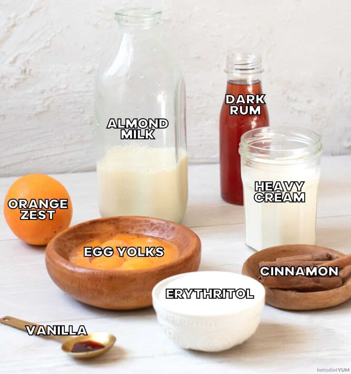 Ingredients you need to make an eggnog cocktail that is low carb and keto friendly