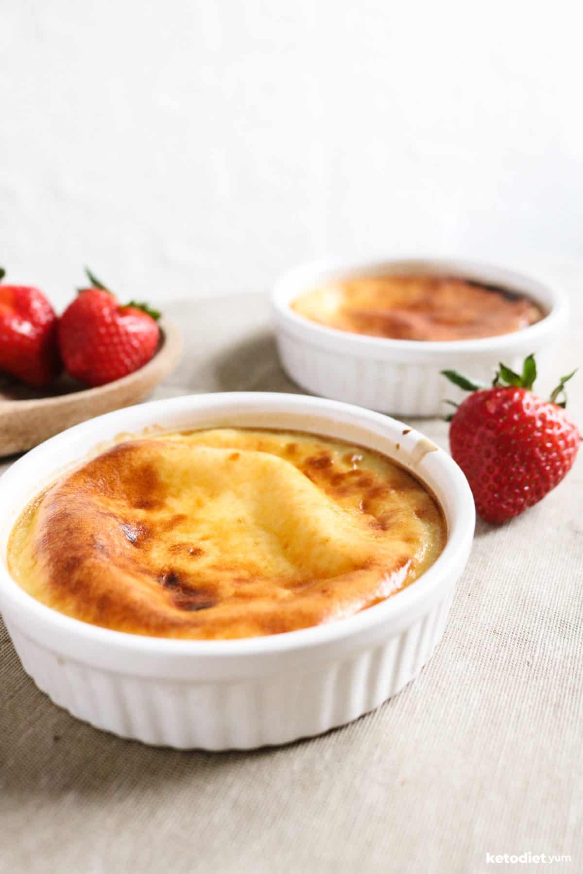 Vanilla keto custard or keto egg pudding fresh from the oven and ready to eat