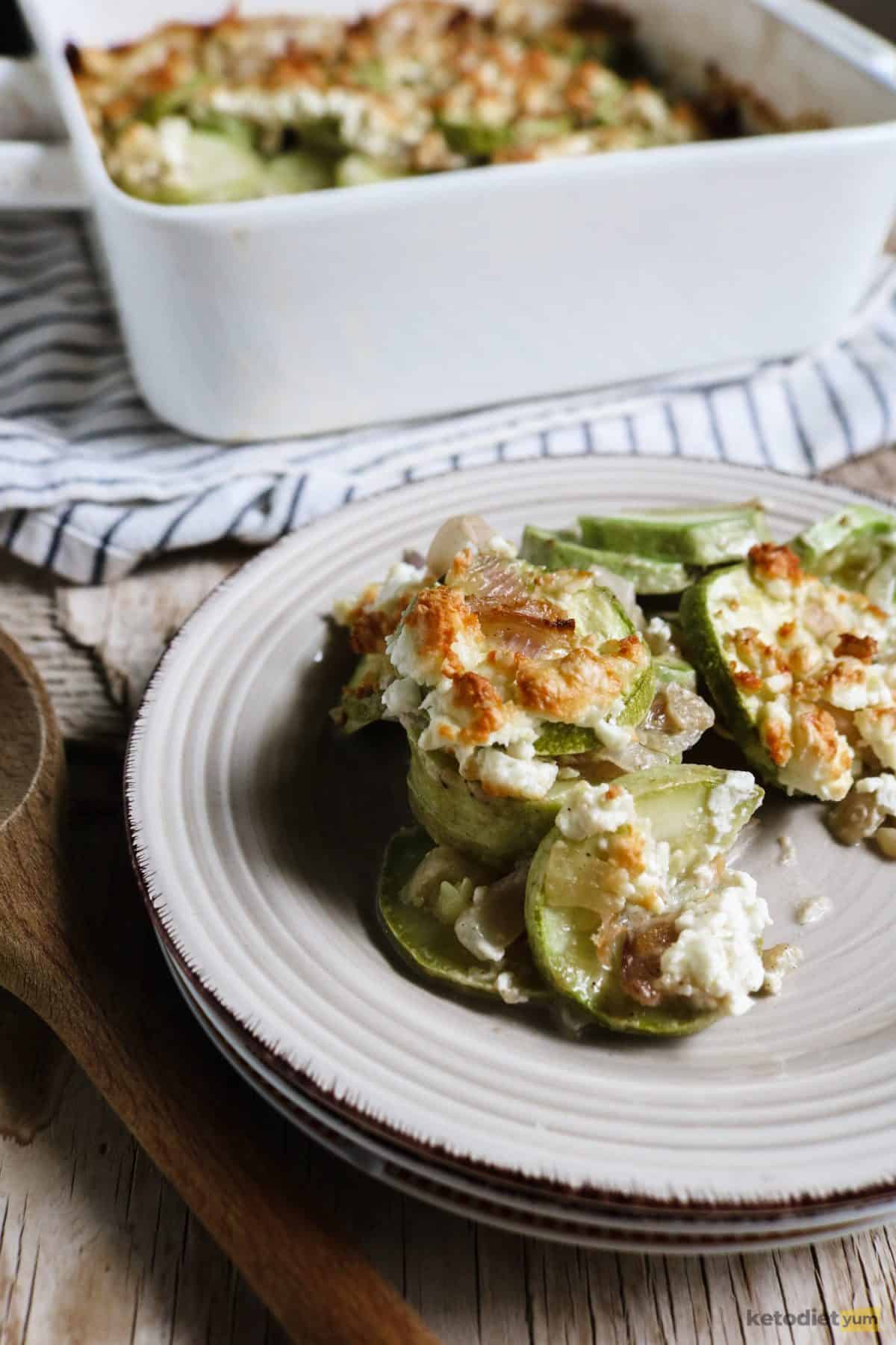 Cheesy keto zucchini casserole on a plate