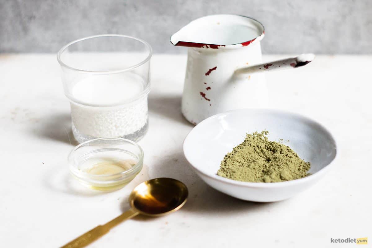 The simple ingredients needed to make a keto matcha latte