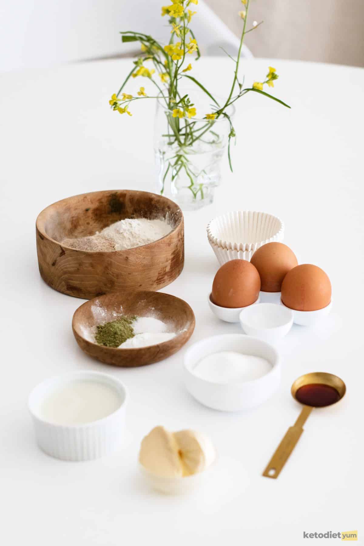 Ingredients on a table needed to make low carb cupcakes