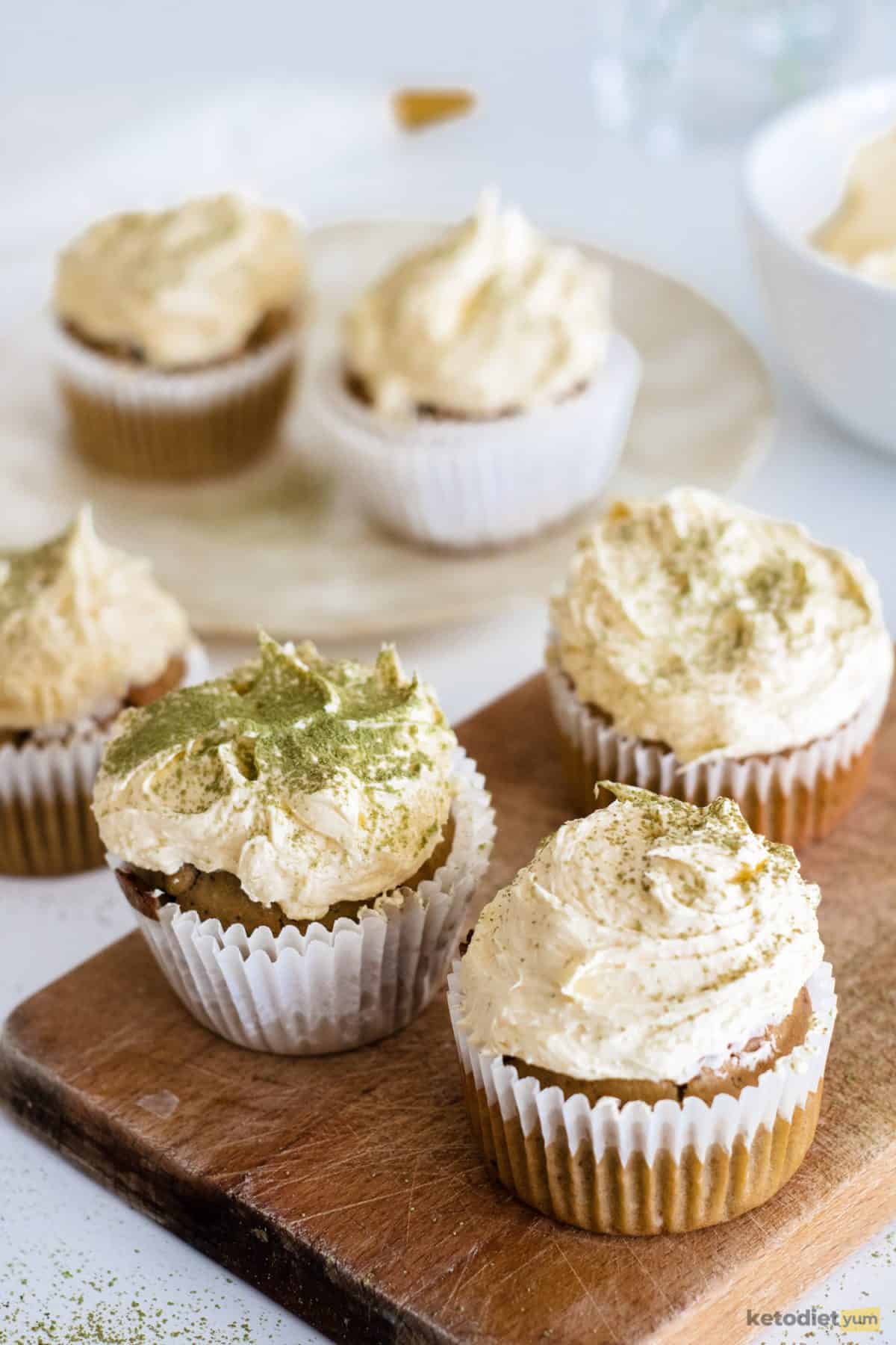 Delicious low carb matcha tea cupcakes are the perfect low carb party treat