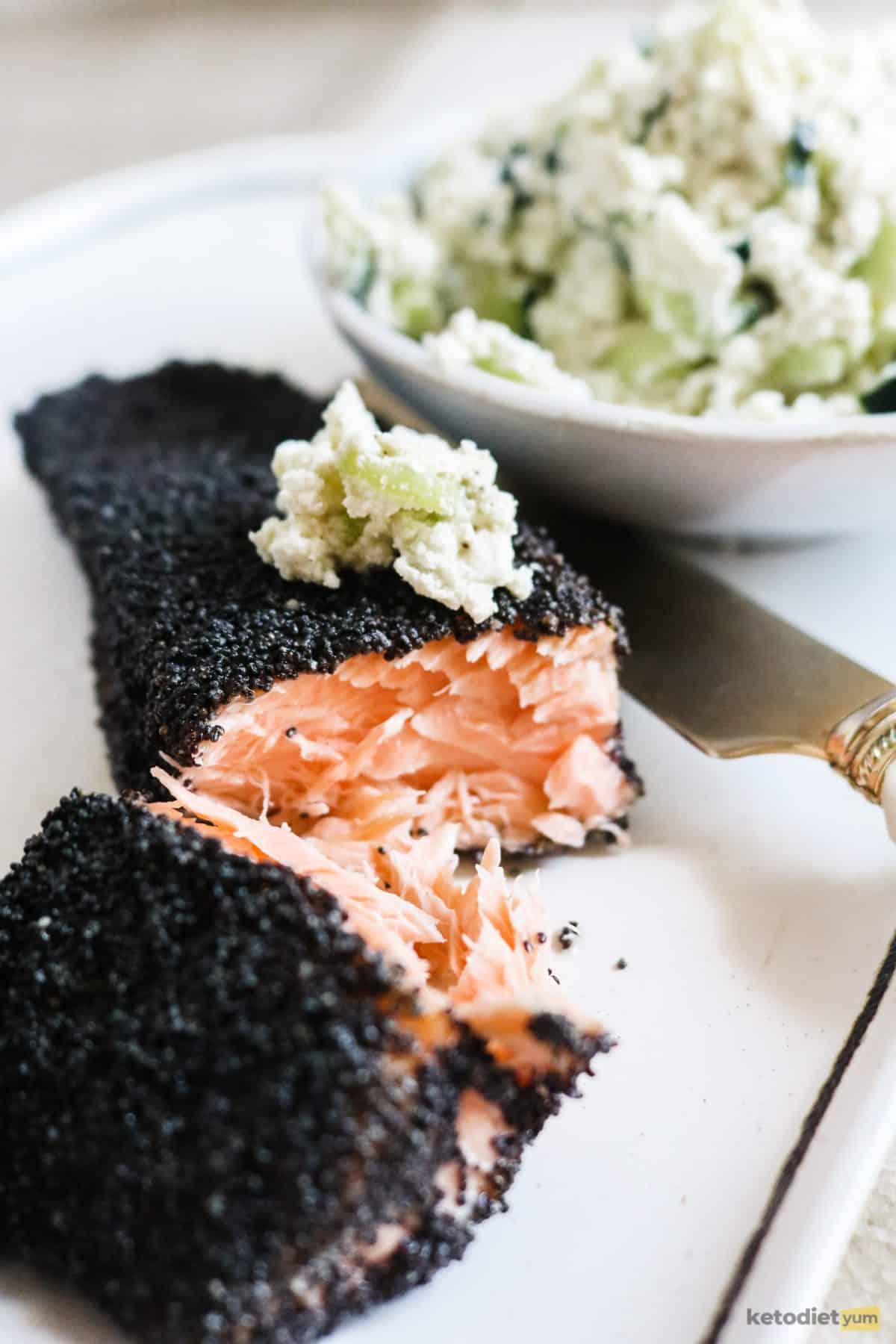 Delicious poppy seed crusted salmon fillets that are tender and crunchy
