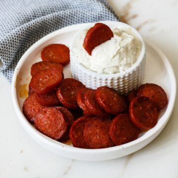 Baked Chorizo Chips with Cream Cheese Dip