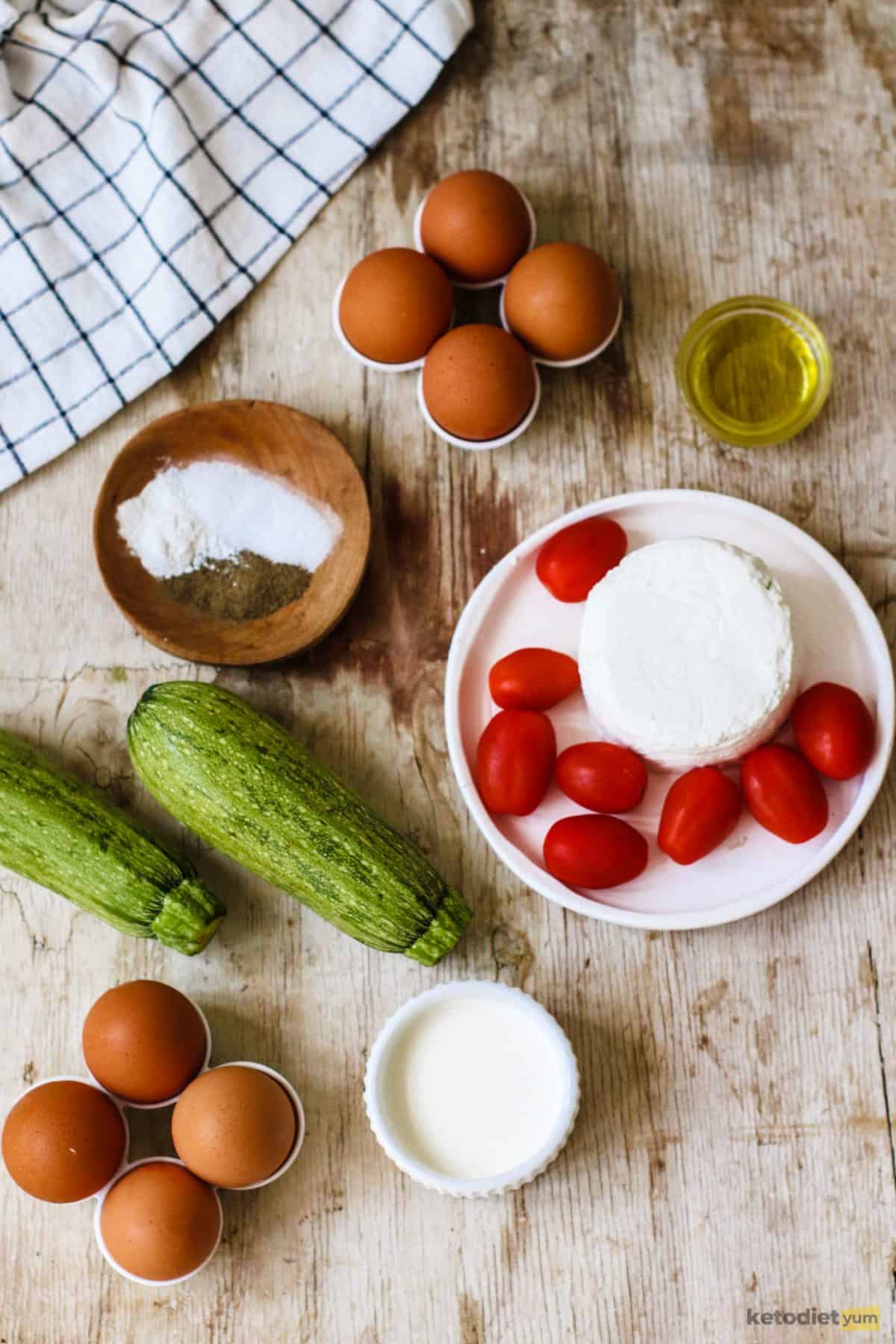 Ingredients to make a keto frittata arranged on a table