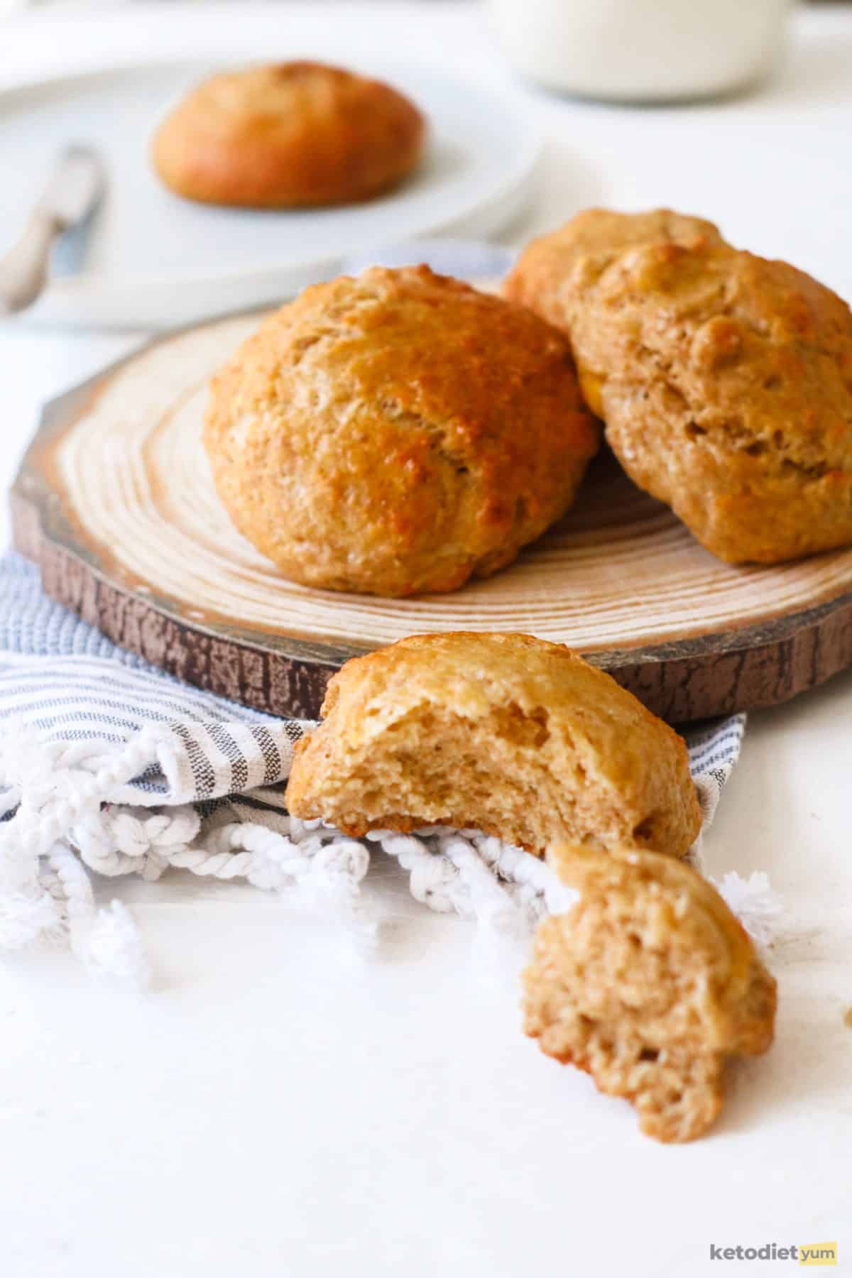 Delicious fresh keto bread rolls with a light and fluffy texture