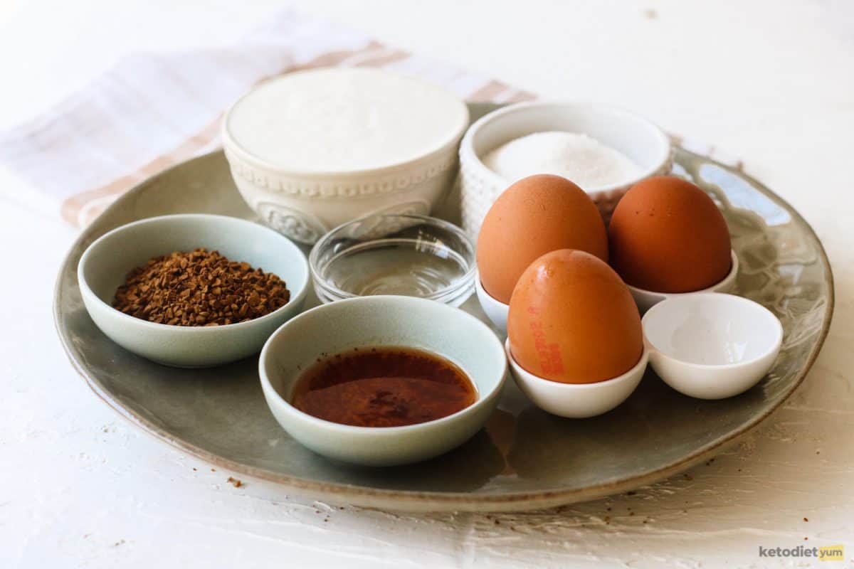 Ingredients arranged on a serving plate required to make keto coffee ice cream