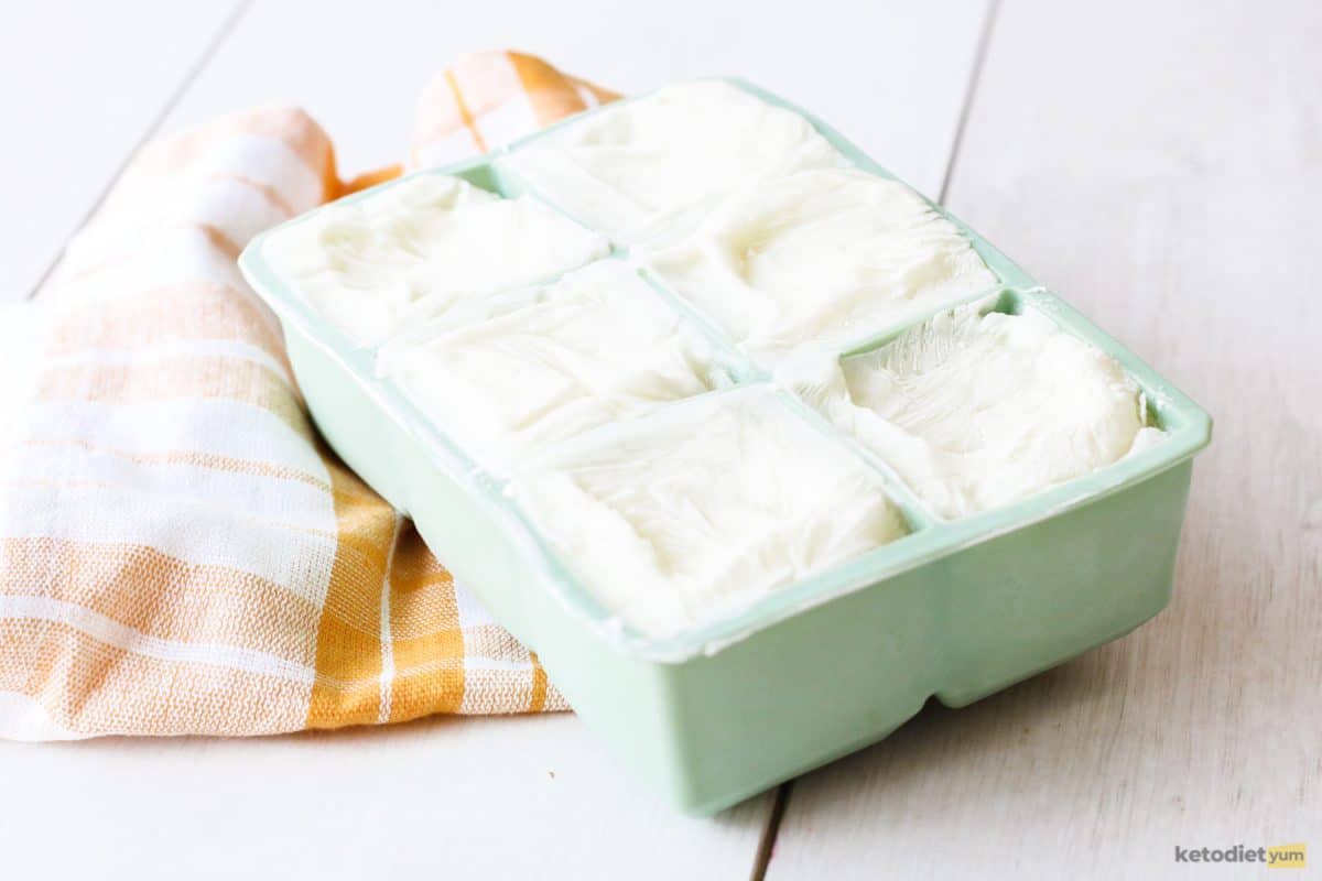 Frozen Greek yogurt cubes made in an ice tray