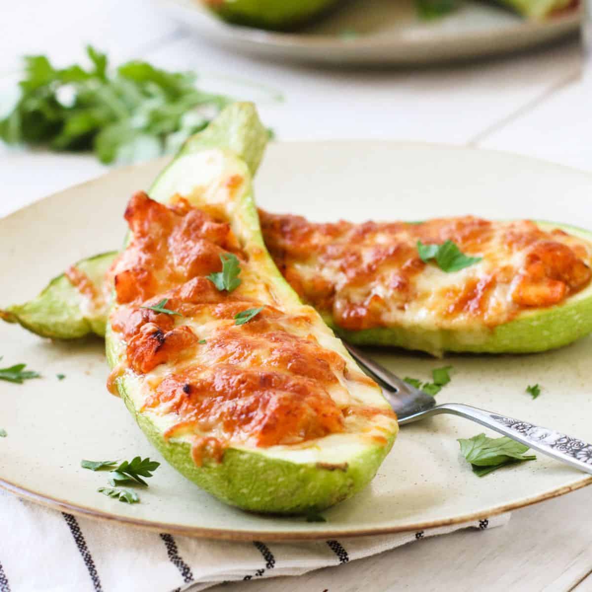 Keto Salmon Stuffed Zucchini