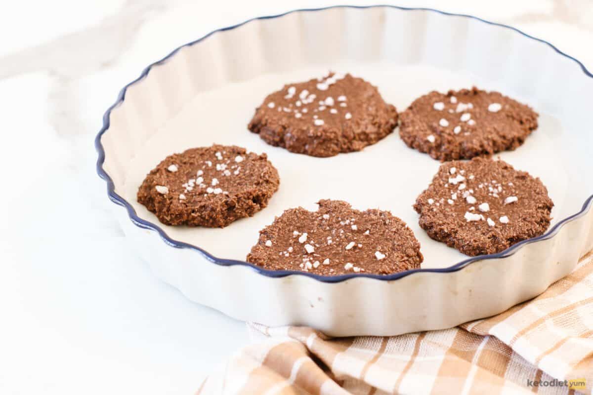 Delicious keto almond butter cookies sprinkled with flaky sea salt