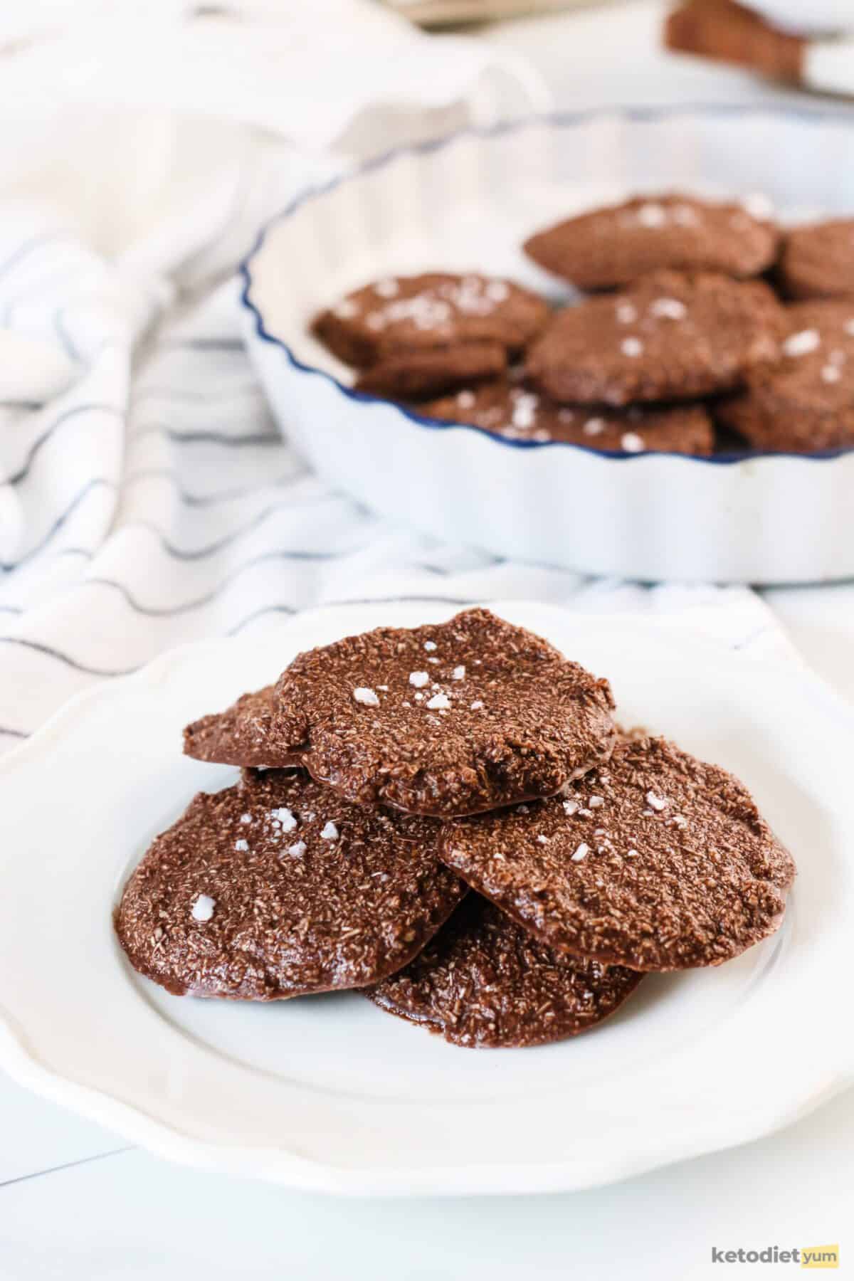 Keto almond butter cookies served on a white plate