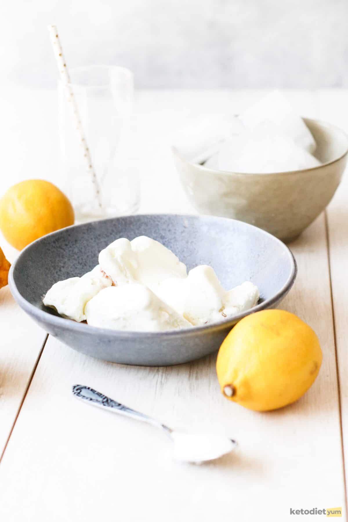 Ingredients arranged on a table to make sugar free frozen lemonade