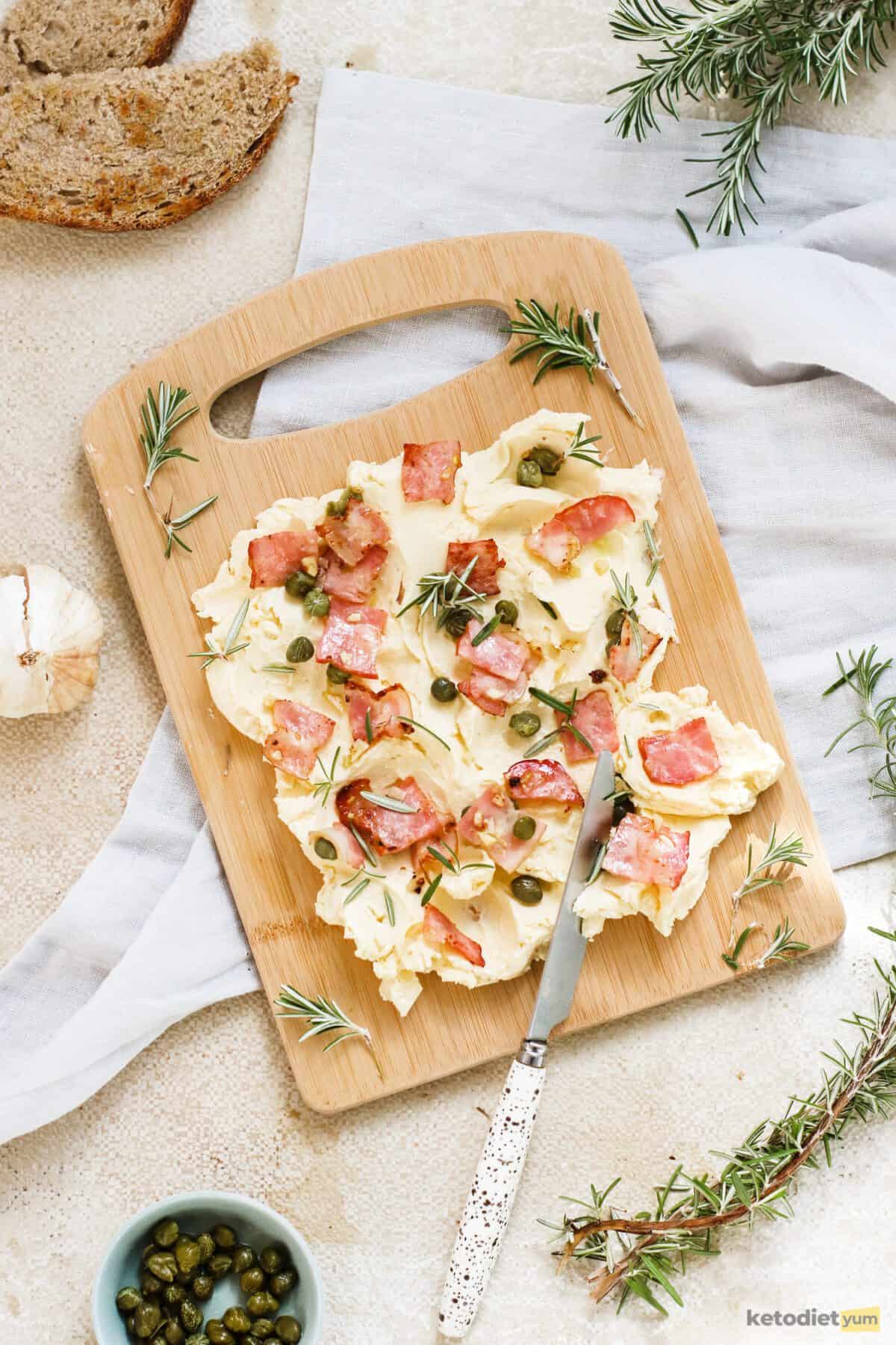 Keto butter board on a kitchen table