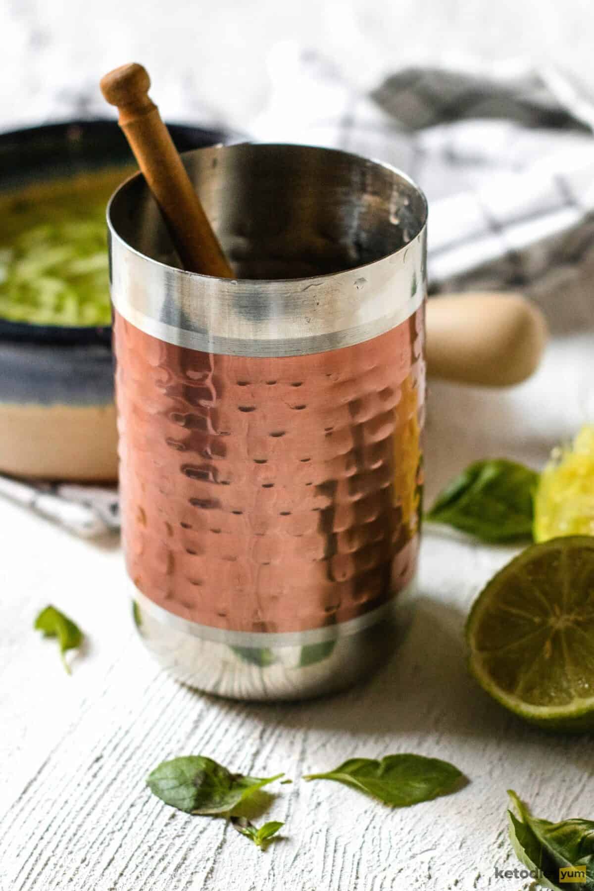 elderflower gin cocktail - making the cocktail in a cocktail shaker