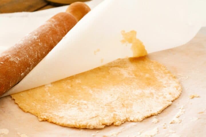 Rolling Out Soft-Shell Taco Dough between Baking Paper