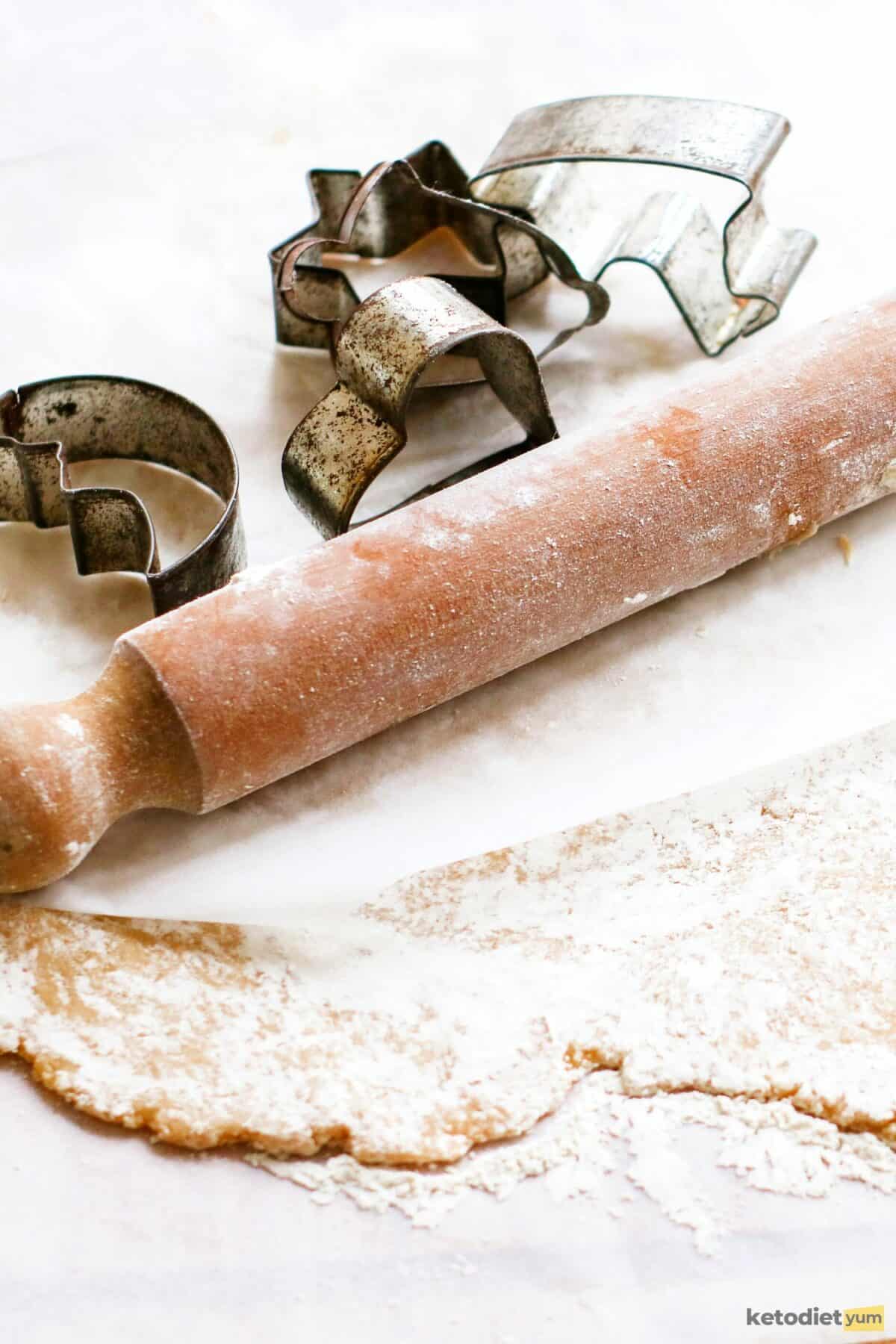 sugar free cookies - rolling dough between baking paper